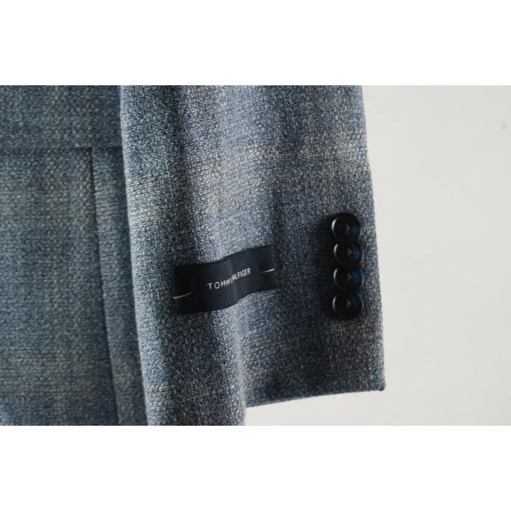 $295 Tommy Hilfiger Textured Windowpane Plaid Modern Fit Sport Coat Men 38R Blue